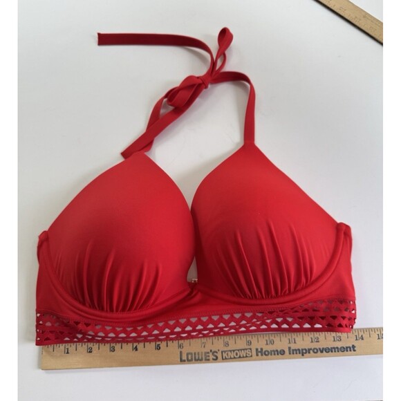 Women's Elastic Trim Triangle Bikini Top Shade & Shore Red size 38D Halter New - Picture 12 of 13
